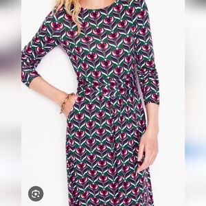Boden Long-Sleeve Floral Print Jersey Dress in Navy, Green, Red